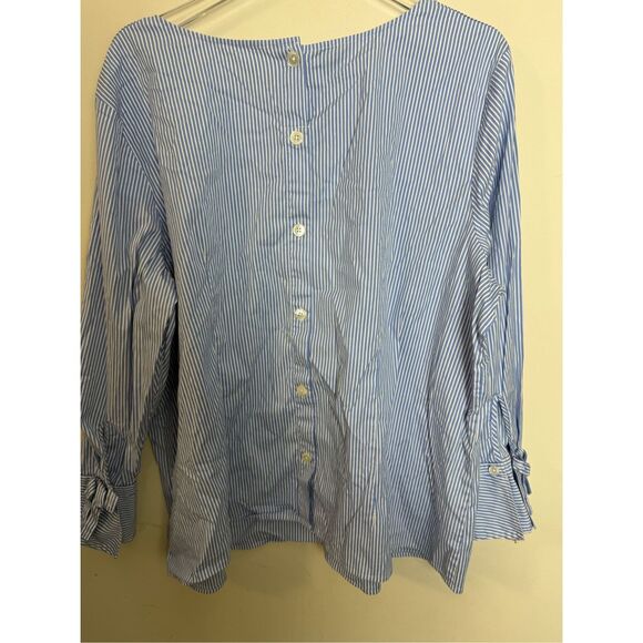 Talbots Everyday Stretch Poplin Long Sleeve Blue White Stripe Bow On Cuff 3X - Picture 3 of 5